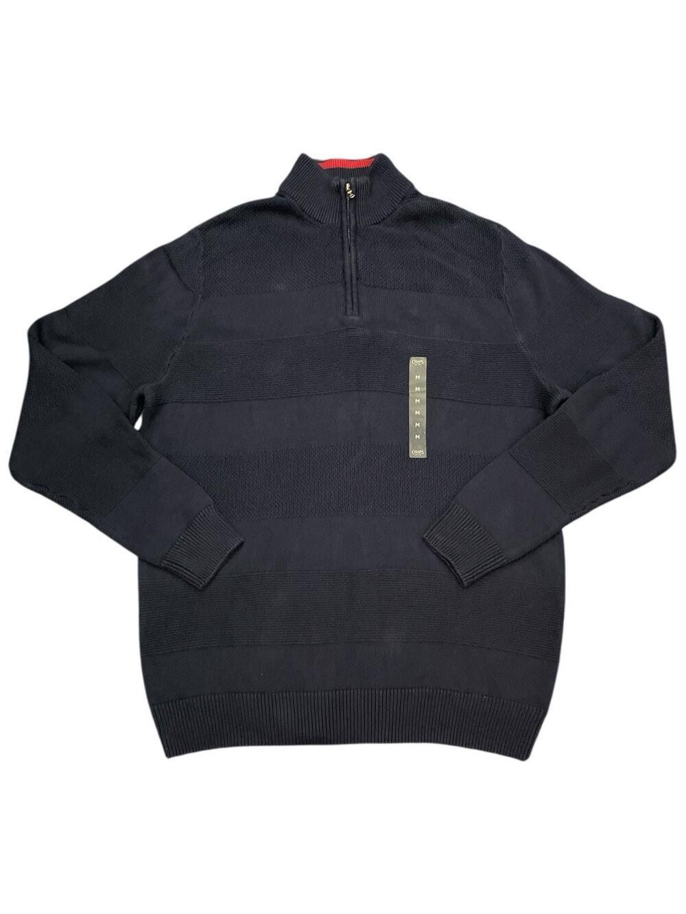 CHAPS Men’s 1/4 Zip Cotton Sweater M Black Textured Knit Pullover